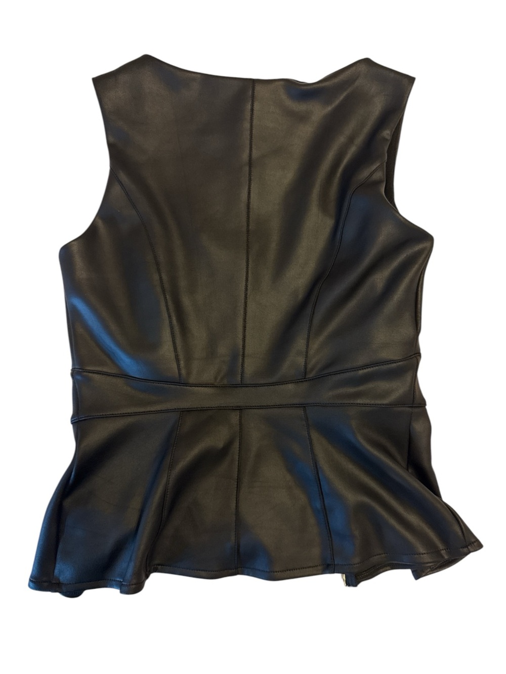 Bisou Bisou Black Faux Leather Peplum Top with Gold Zip - Picture 4 of 5